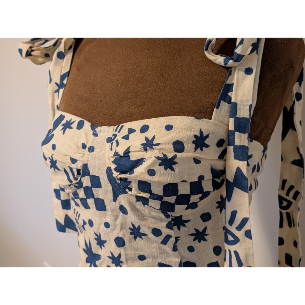 VRG GRL Salty Hair Tie Top Linen Blue Cream Print Sz 6 (Runs Small!) - Picture 3 of 9